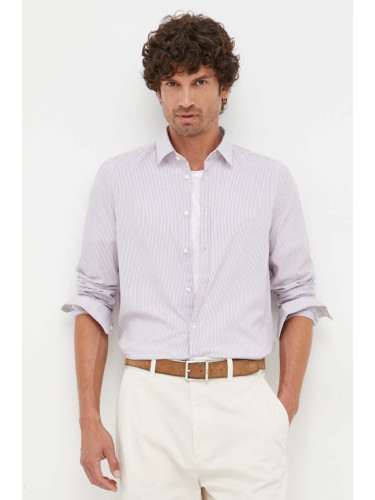 Памучна риза Sisley мъжка в лилаво със стандартна кройка с класическа яка