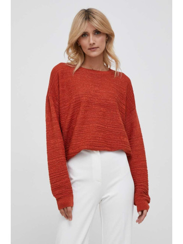 Пуловер Sisley дамски в оранжево от лека материя