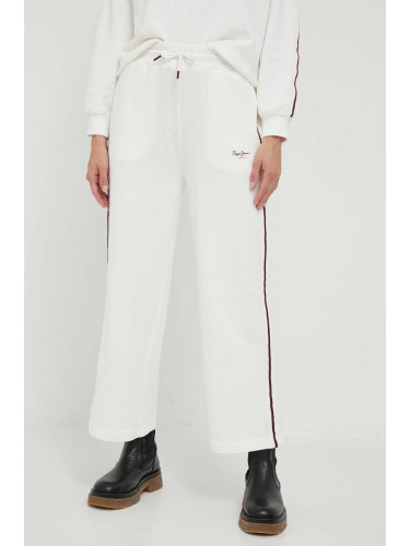 Памучен спортен панталон Pepe Jeans Bibi в бяло с апликация