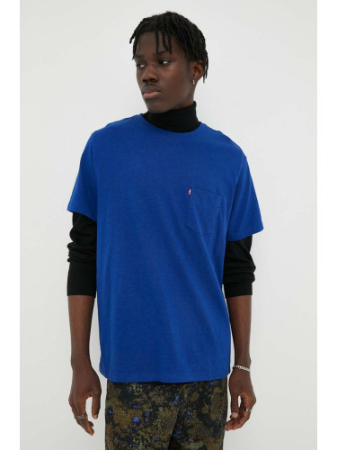 Памучна тениска Levi's в синьо с изчистен дизайн