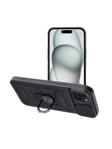 Гръб със стойка и подвижно покритие за камерата Slide Armor - iPhone 15 Plus черен
