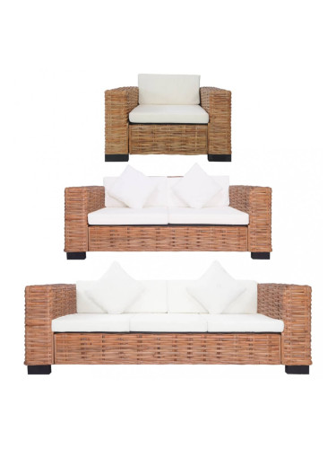 Sonata Комплект дивани с възглавници, 3 части, естествен ратан