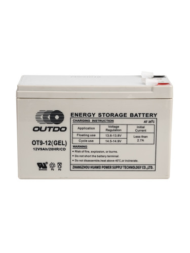 Тягов акумулатор 12V, 9Ah, гелов, OT9-12(GEL)/CD, OUTDO