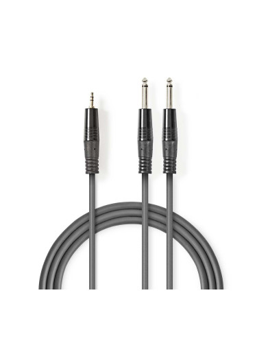 Кабел stereo 3.5mm/M - 2x6.3mm/M, 5m, тъмносив