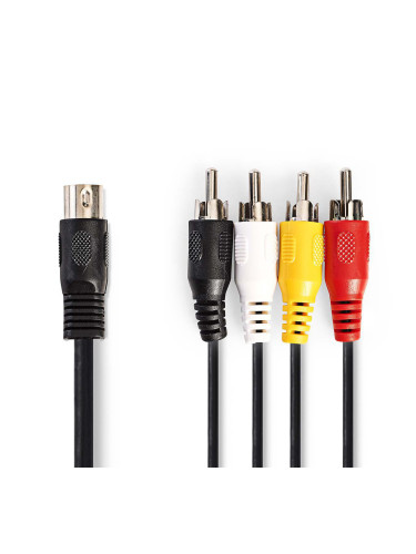 Кабел DIN5/m - 4xRCA/m, 1m, черен, PVC, CAGL20400BK10, NEDIS