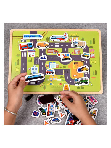 Дървена магнитна игра  за детско интелектуално развитие - Транспорт