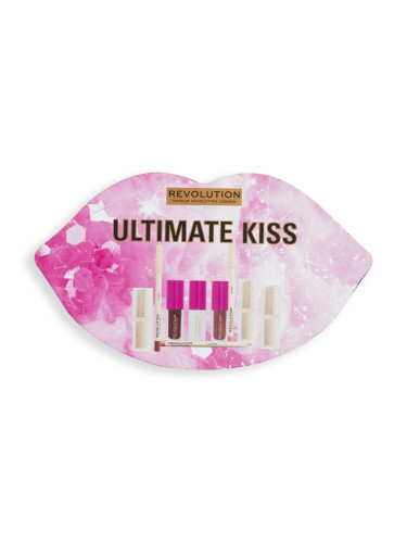 Makeup Revolution London Ultimate Kiss Gift Set Подаръчен комплект червило Lip Allure 3,2 g Chauffeur + червило Lip Allure 3,2 g Lover + червило Lip Allure 3,2 g Queen + молив за устни Satin Kiss 1 g Chauffeur + молив за устни Satin Kiss 1 g Lover + молив за устни Satin Kiss 1 g Queen + гланц Pout B