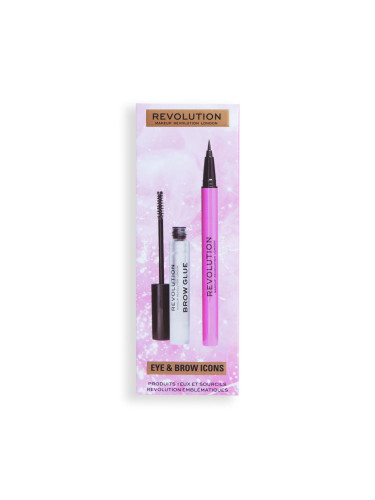 Makeup Revolution London Eye & Brow Icons Gift Set Подаръчен комплект гел за вежди Brow Glue 3 ml+ очна линия Liquid Liner 0,5 ml