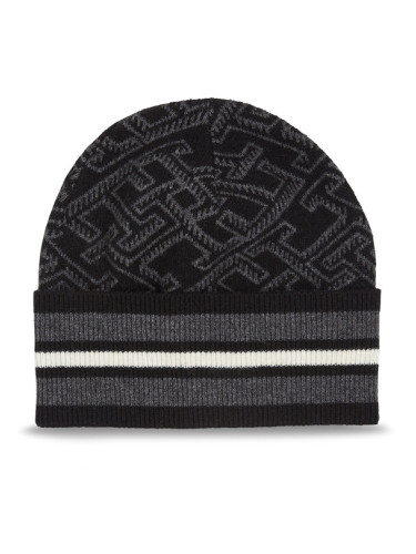 Tommy Hilfiger Шапка Th Monogram Aop Beanie AM0AM11499 Черен