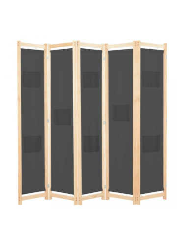 Sonata Параван за стая, 5 панела, сив, 200x170x4 cм, текстил