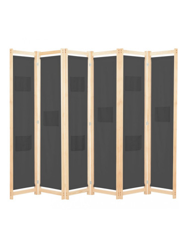 Sonata Параван за стая, 6 панела, сив, 240х170х4 cм, текстил