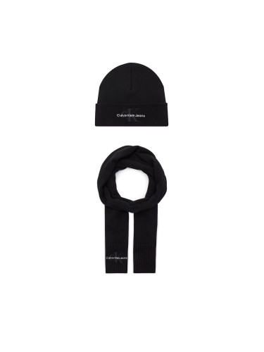 Комплект шал и шапка Calvin Klein Jeans Gifting Logo Beanie/Scarf K60K611418 Черен