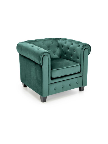 Кадифено кресло - тъмно зелено/черно