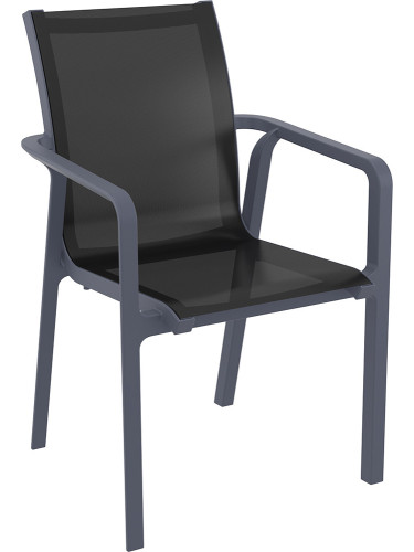 Пластмасов градински стол - полипропилен с фибро стъкло и мрежа, тъмен сив
