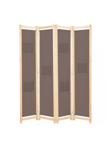 Sonata Параван за стая, 4 панела, кафяв, 160x170x4 cм, текстил