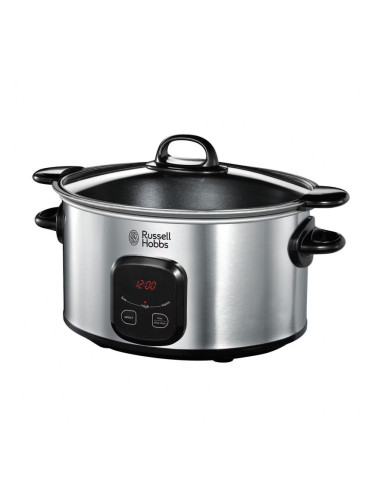Уред за бавно готвене Russell Hobbs MaxiCook 22750-56, 200 W, 6 l,  3 температурни настройки, Таймер, Подвижна тенджера, Сребрист/черен