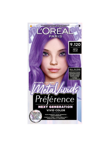 L'Oréal Paris Préférence Meta Vivids Боя за коса за жени 75 ml Нюанс 9.120 Meta Lilac