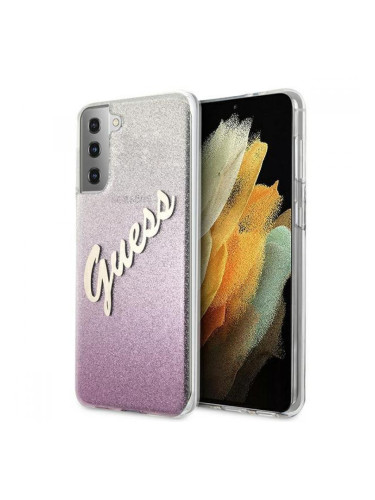 Поликарбонатен гръб Guess Glitter Gradient Script за Samsung Galaxy S21, розов, GUHCS21SPCUGLSPI