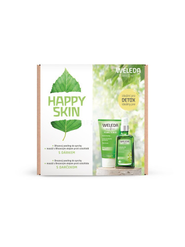 Weleda Happy Skin Подаръчен комплект масло против целулит Birch 100 ml + душ скраб Birch 150 ml + кърпа