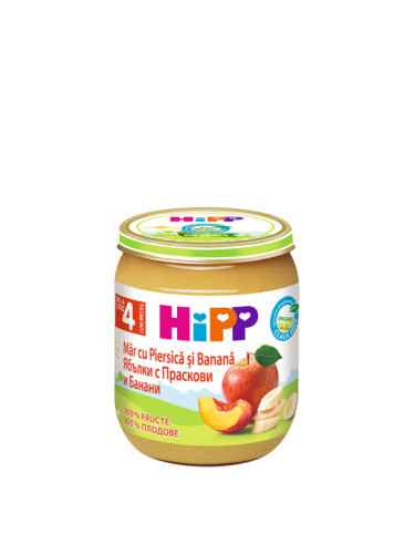 HIPP БИО Ябълки с банани и праскови 4+м. 125г