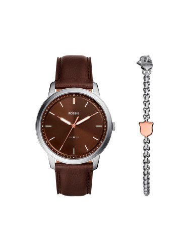 Комплект часовник и гривна Fossil Minimalist FS6019SET Кафяв
