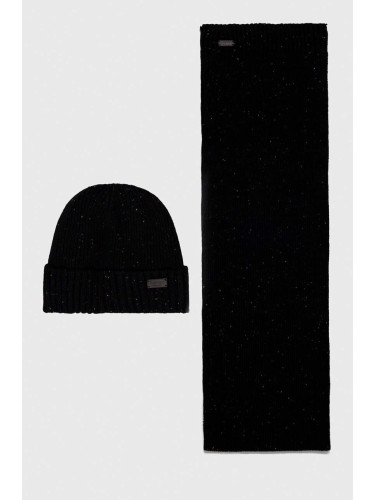 Шапка и шал Barbour Carlton Fleck Beanie & Scarf Gift Set в черно MGS0047