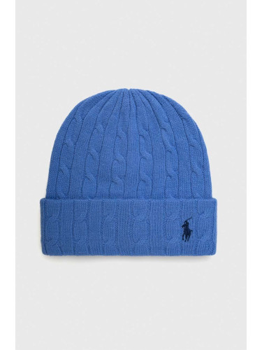 Вълнена шапка Polo Ralph Lauren в синьо от вълна