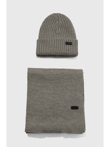 Комплект Barbour Crimdon Beanie & Scarf Gift Set в сиво MGS0019