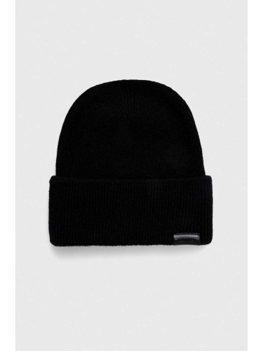 Вълнена шапка Calvin Klein в черно с фина плетка от вълна
