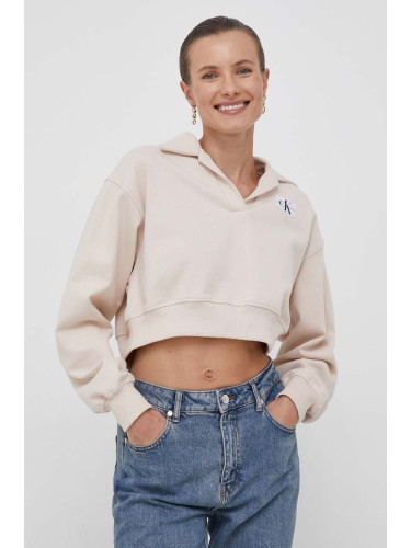 Суичър Calvin Klein Jeans в бежово с изчистен дизайн