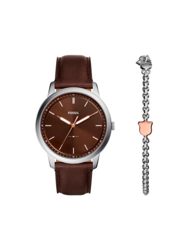 Fossil Комплект часовник и гривна Minimalist FS6019SET Кафяв