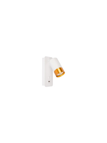 Стенен спот с USB зарядно 1xGU10/35W/230V бял/златист