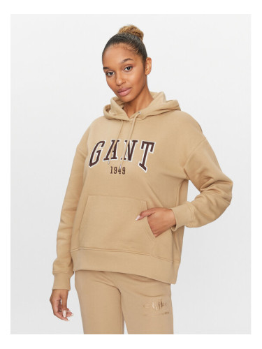 Gant Суитшърт Rel Logo Hoodie 4200726 Каки Relaxed Fit