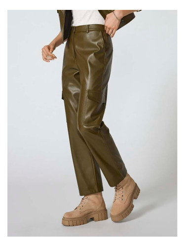 ONLY Панталони от имитация на кожа 15293029 Зелен Loose Fit