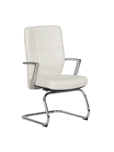Посетителски стол Carmen Siena, до 130кг, естествена кожа, алуминиева база, лумбална опора, бял