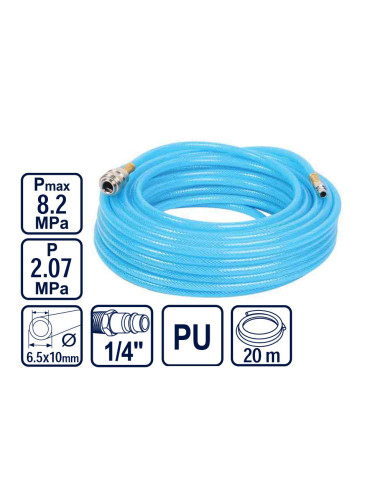 Маркуч за компресор PU 6.5x10мм 20м с бързи връзки 1/4M&F, RAIDER RD-CH02