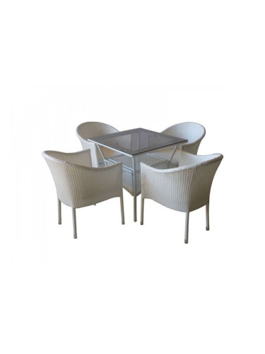 Ратанов Комплект BM-350-45-1, стъклена маса + четири стола с възглавнички