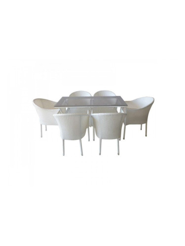 Ратанов Комплект UV-350-45-2, стъклена маса 130/75 с 6 кресла, с възглавнички
