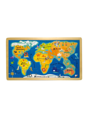 Small Foot Пъзел Карта на света, дървен, 24 части, 40 х 22 х 1 cm