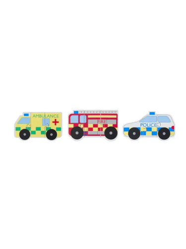 Комплект дървени пъзели от серия "Emergency Services" - Линейка, пожарна и полицейска кола