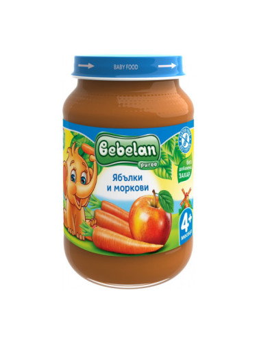 BEBELAN PUREE Ябълки и Моркови (без доб. захар) 4+ мес. 190г