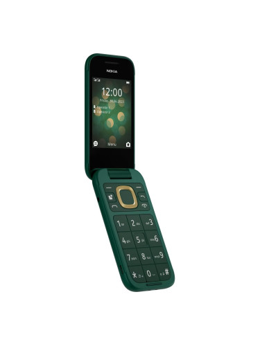 GSM Nokia 2660 Flip (зелен), поддържа 2 SIM карти, 2.8" (7.11 cm) TFT дисплей, 48MB RAM, 128MB Flash памет (+microSD слот), 0.3 MPix камера, 123g