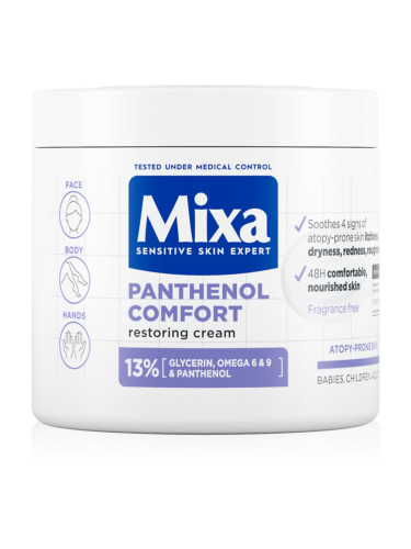 MIXA Panthenol Comfort регенериращ крем за тяло за суха към атопична кожа 400 мл.
