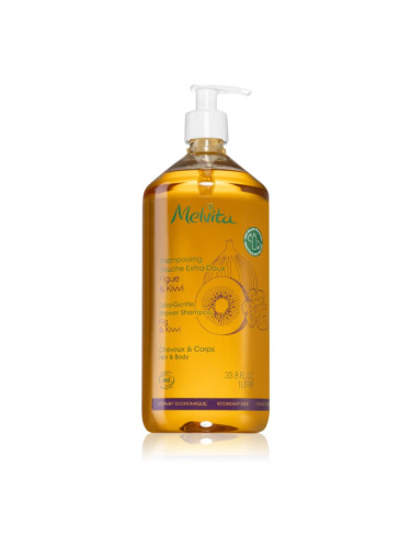 Melvita Extra-Gentle Shower Shampoo душ шампоан за коса и тяло Fig & Kiwi 1000 мл.