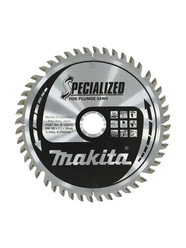Диск циркулярен TCT за рязане на дърво, 165x20x2.2 мм 48T, Makita B-33015 Specialized