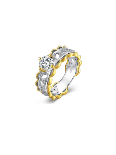 Годежен пръстен от масивно сребро 925 с позлата  и диамант "Разкош"