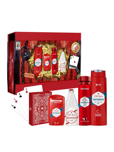 Old Spice Whitewater Подаръчен комплект дезодорант 150 ml + деостик 50 ml + душ гел 3в1 250 ml + афтършейв 100 ml + карти за игра