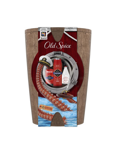 Old Spice Captain Подаръчен комплект деостик 50 ml + душ гел 3в1 250 ml + афтършейв 100 ml + дървена бъчва