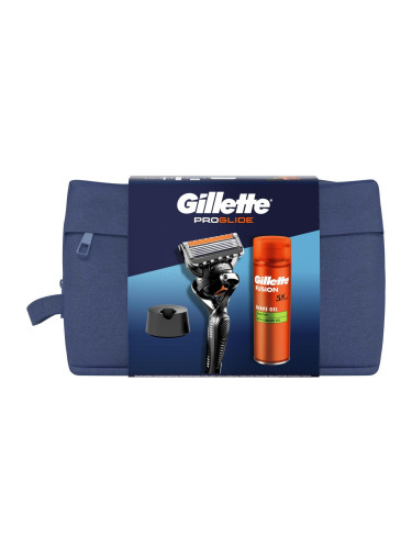 Gillette ProGlide Подаръчен комплект самобръсначка ProGlide 1 бр + гел за бръснене Fusion Shave Gel Sensitive 200 ml + държач за самобръсначка + козметична чантичка