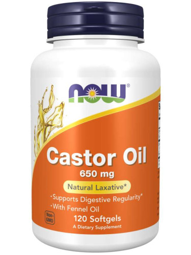 NOW - Castor oil (Рициново масло) 650 МГ - 120 Дражета